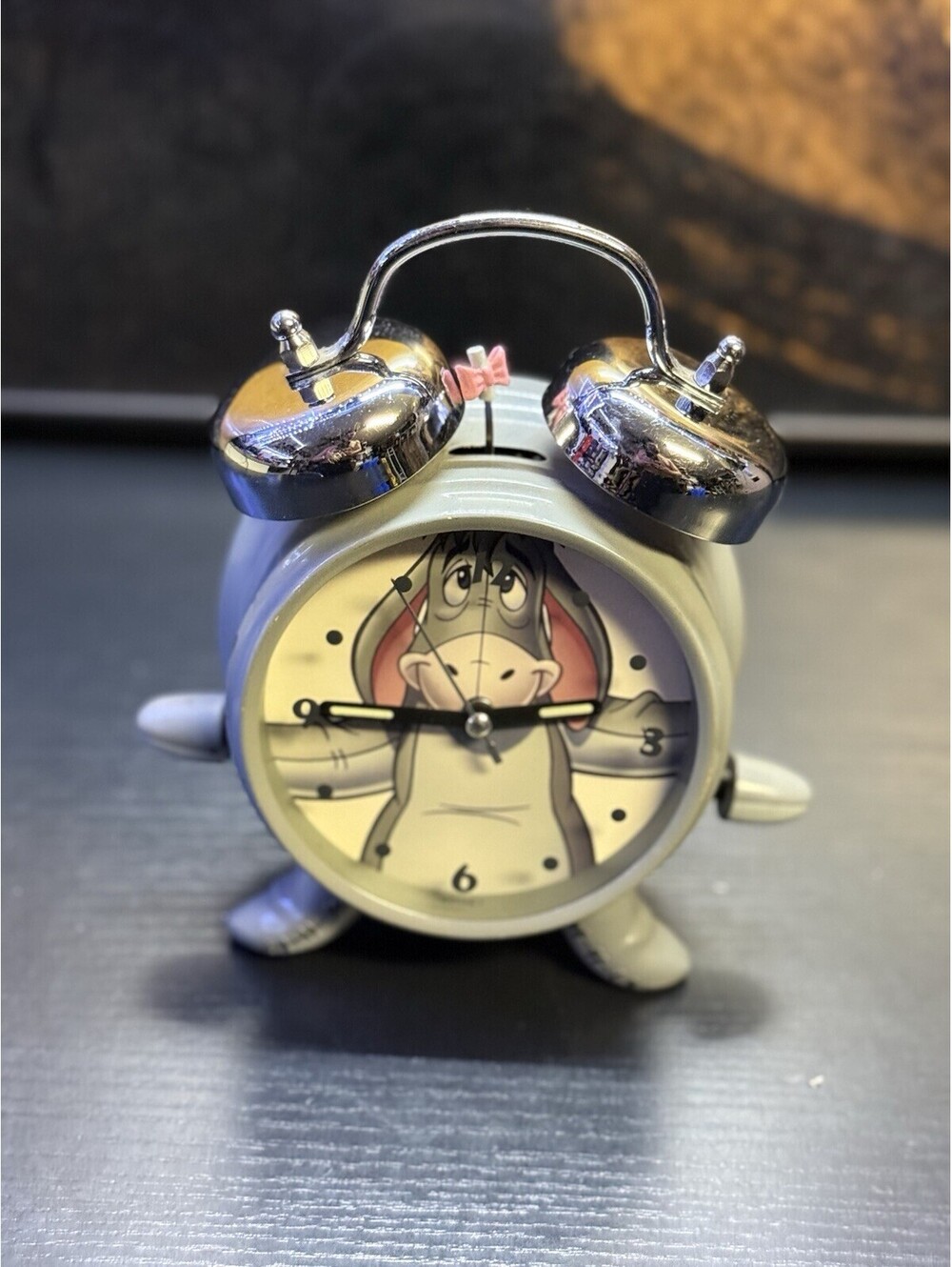 Disney Winnie The Pooh Eeyore Twin Bell Alarm Clock Grey Battery Operated